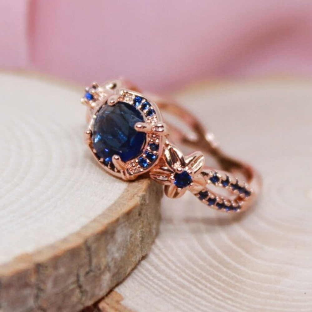 2Ct Round Cut Blue Sapphire Zircon Stone Halo Engagement Ring 18 K Gold Plated. - Picture 8 of 12